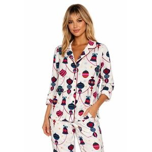 Soma Christmas Ornament Pajama Top Button Down White Long Sleeve XS NWOT New